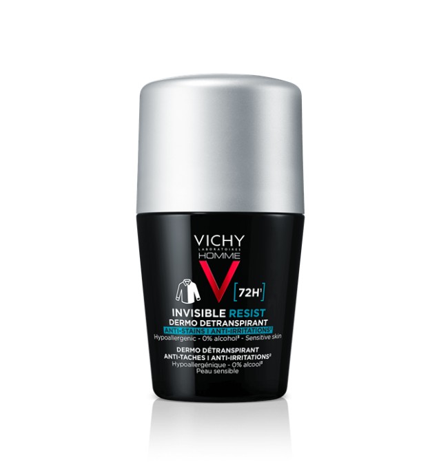 Vichy Homme Invisible Resist 72H Ανδρικό Αποσμητικό Roll-On Κατά των Σημαδιών & της Έντονης Εφίδρωσης 50ml