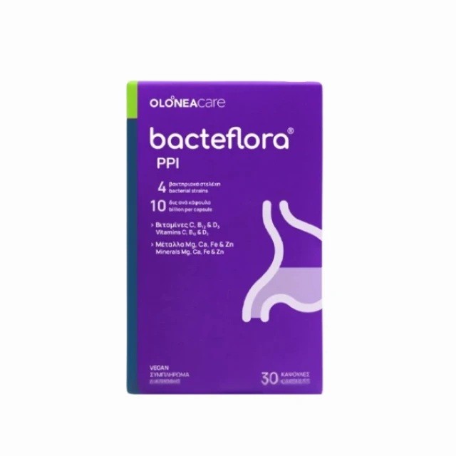 Olonea BacteFlora PPI Προβιοτικό για την Συμπλήρωση & Εξισορρόπηση της Μικροβιακής Χλωρίδας του Εντέρου 30 κάψουλες
