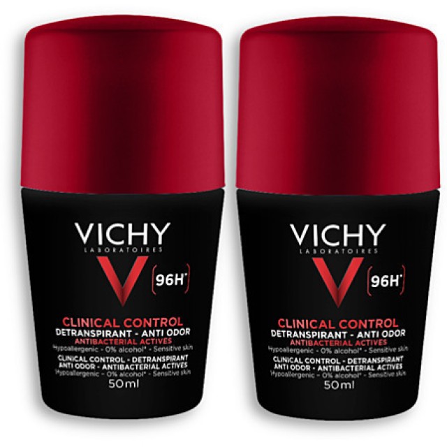 Vichy Promo Homme Clinical Control 96h Roll-On Ανδρικό Αποσμητικό Κατά της Υπερβολικής Εφίδρωσης 2x50ml