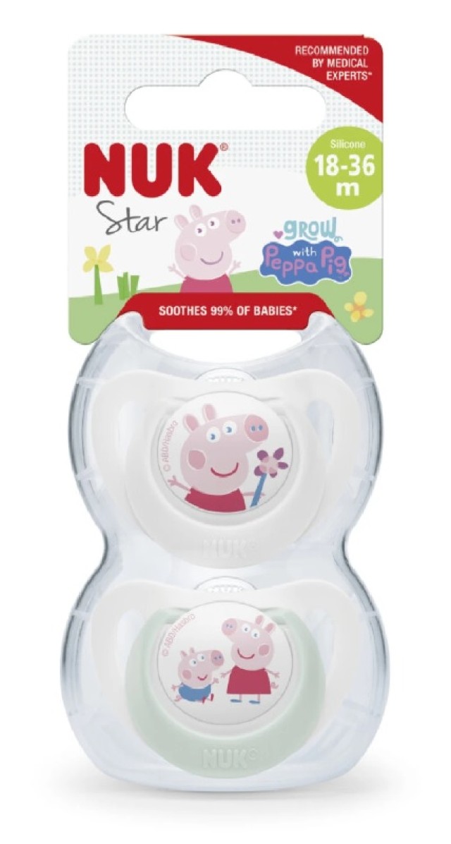 Nuk Star Peppa Pig Πιπίλες Σιλικόνης 18-36m με Θήκη 2τμχ