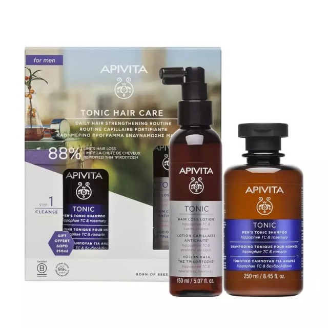 Apivita Promo Mens Hair Tonic Routine Hair Loss Lotion Λοσιόν Κατά Τριχόπτωσης 150ml & Δώρο Σαμπουάν Ανδρών 250ml