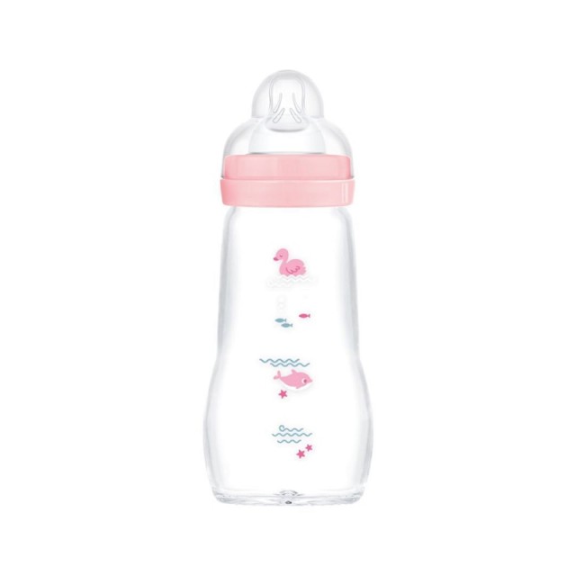 Mam Feel Good Γυάλινο Μπιμπερό για 2+ μηνών 260ml Ροζ