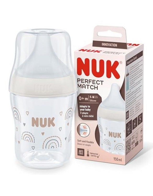 NUK Perfect Match Πλαστικό Μπιμπερό με Θηλή Σιλικόνης Κατά των Κολικών με Έλεγχο Θερμοκρασίας από 0+ μηνών White 150ml