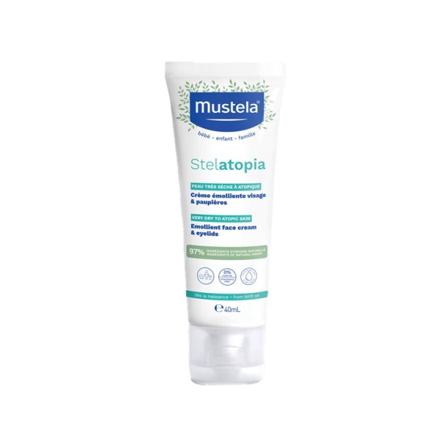 Mustela Stelatopia Emollient Face & Eyelids Cream Μαλακτική Κρέμα Προσώπου κατάλληλη και για τις βλεφαρίδες 40ml